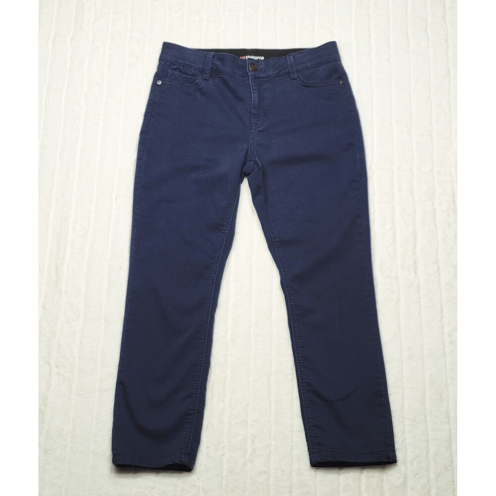 Liz Claiborne Sara Slim Leg Mid-Rise Pants Women's Size 8 Navy Blue Stretch